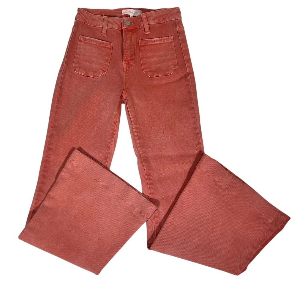 Risen Los Angeles Womens Coral Denim Patch Pocket Bell Bottom Jeans Size 3/26 - Picture 3 of 16